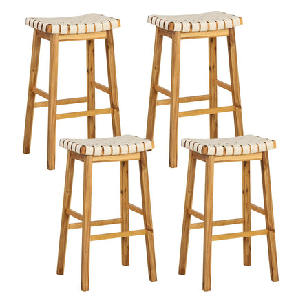 Dreamade 25.5/31" Woven Bar Stools Set of 2/4, Faux PU Leather Counter Height Saddle Stools with Woven Curved Seat