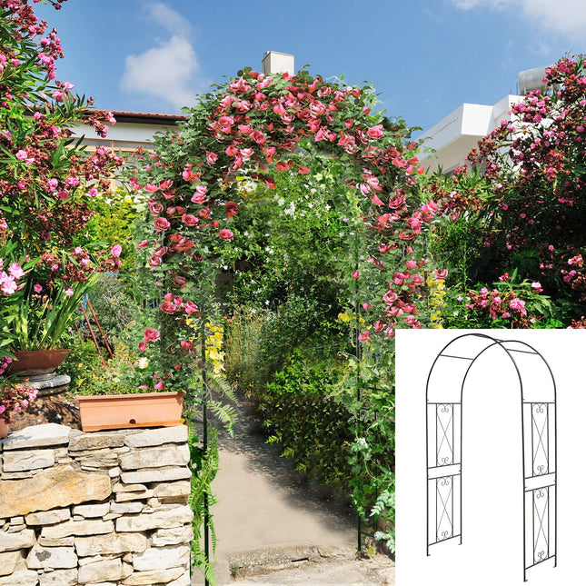 Dreamade Garden Arbors Trellises, 7.2FT Metal Garden Arch for Climbing Plants Roses