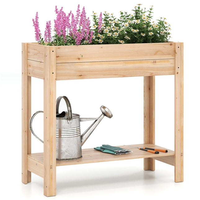 Dreamade Wood Raised Garden Bed w/Lower Shelf