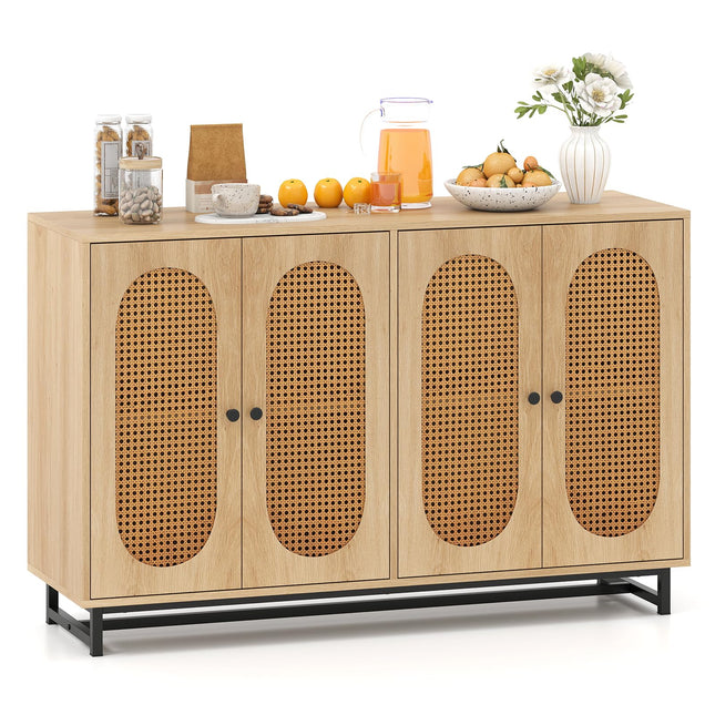 Dreamade 50" PE Rattan Sideboard Buffet Cabinet with 4 Doors and Adjustable Shelves