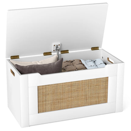 Dreamade Rattan Storage Bench with Flip Top Lid & Safety Hinge