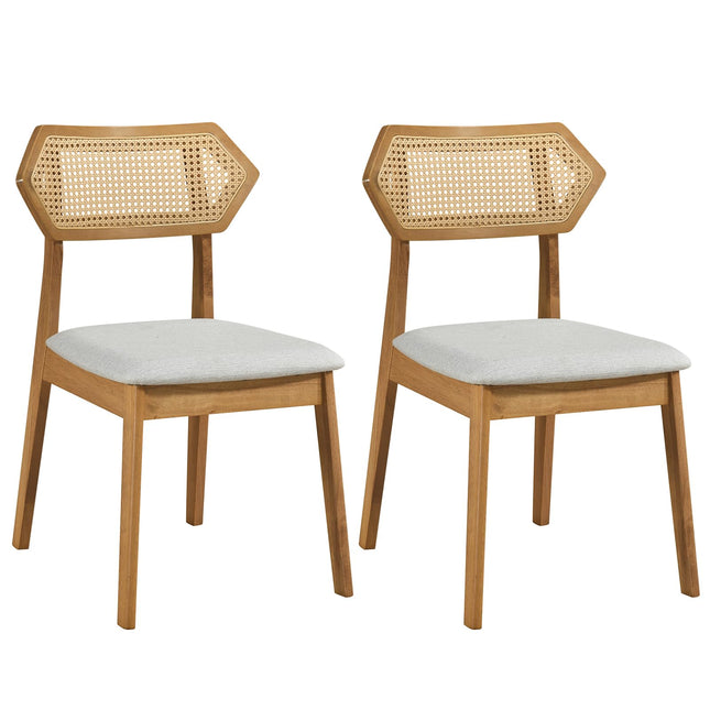 Dreamade Wood Dining Chairs Set of 2/4 Rattan Upholstered with Solid Wood Frame
