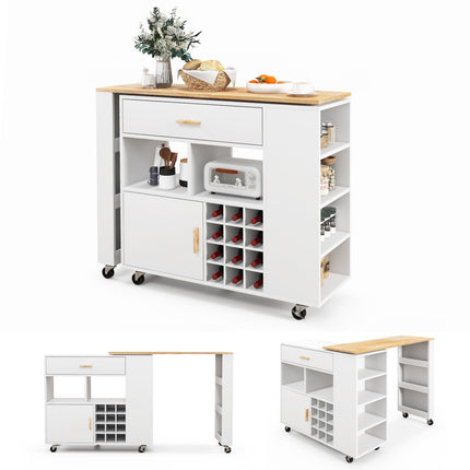 Dreamade Mobile Kitchen Island Cart - 2-in-1 Reversible Serving Cart Bar Table Combo, White