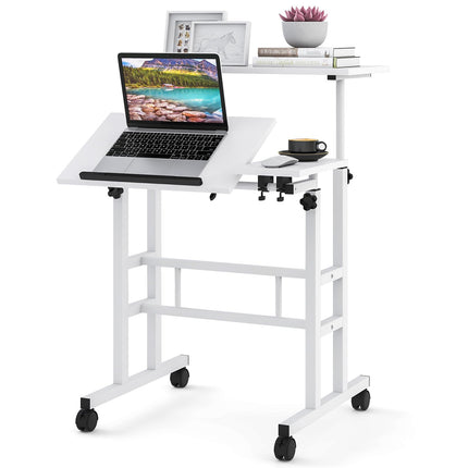 Dreamade Mobile Stand up Desk Adjustable, Rolling Standing Laptop Cart, 27.5"D x 22"W x 49.5"H