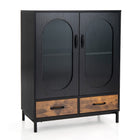 Dreamade Buffet Cabinet with 2 Drawers, Wooden Sideboard, Standing 2-Tier Cupboard (Black & Brown)