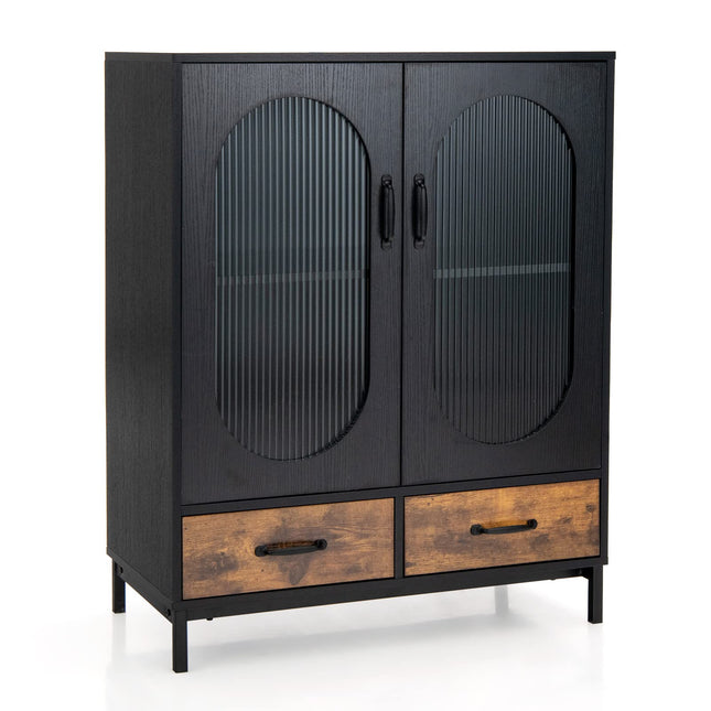 Dreamade Buffet Cabinet with 2 Drawers, Wooden Sideboard, Standing 2-Tier Cupboard (Black & Brown)