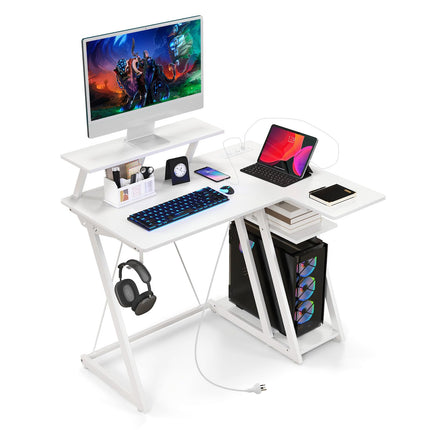Dreamade L Shaped Gaming Desk with Outlets & USB Ports, Small Computer Desk with Monitor Shelf