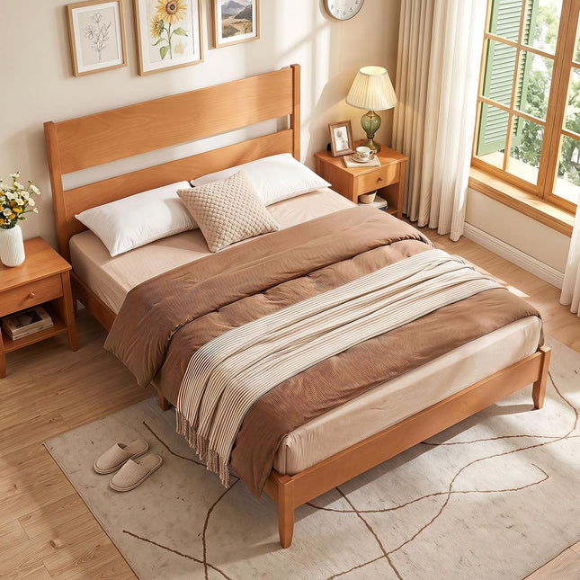 Dreamade Queen/Full/Twin Size Wooden Bed Frame with Slatted Headboard