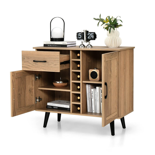 Dreamade Buffet Sideboard Storage Cabinet - Wood Pantry Cupboard with 6-Bottle Wine Rack