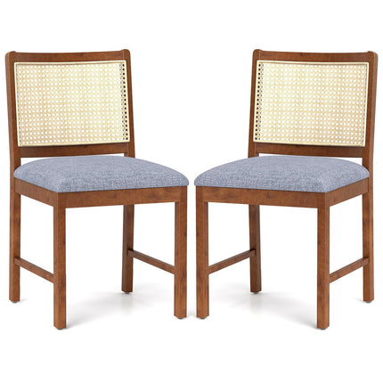 Dreamade Rattan Dining Chairs Set of 2/4, Modern Upholstered Kitchen Chairs w/Rubber Wood Frame