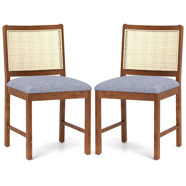Dreamade Rattan Dining Chairs Set of 2/4, Modern Upholstered Kitchen Chairs w/Rubber Wood Frame