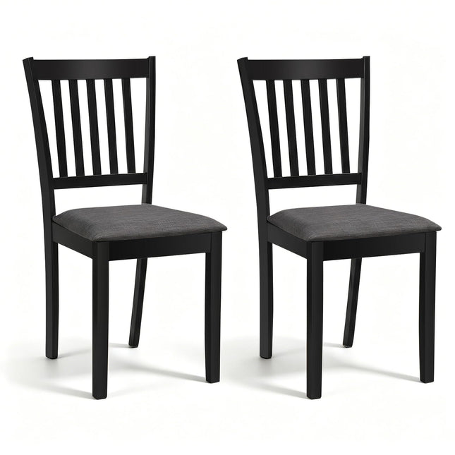 Dreamade Modern Farmhouse Wood Slat-Back Kitchen Chairs w/Padded Seat (2/4)