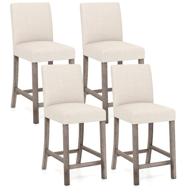 Dreamade Bar Stools Counter Height, 24.5" Modern Fabric Bar Chairs with Back, Footrest & Solid Wood Legs