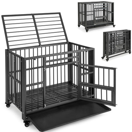 Dreamade Foldable Metal Dog Crate - Heavy Duty Dog Cage