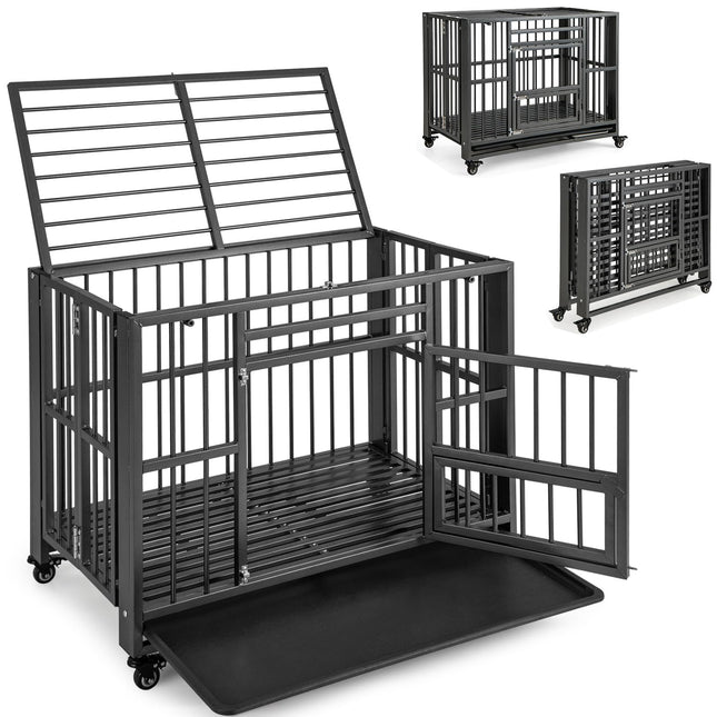 Dreamade Foldable Metal Dog Crate - Heavy Duty Dog Cage