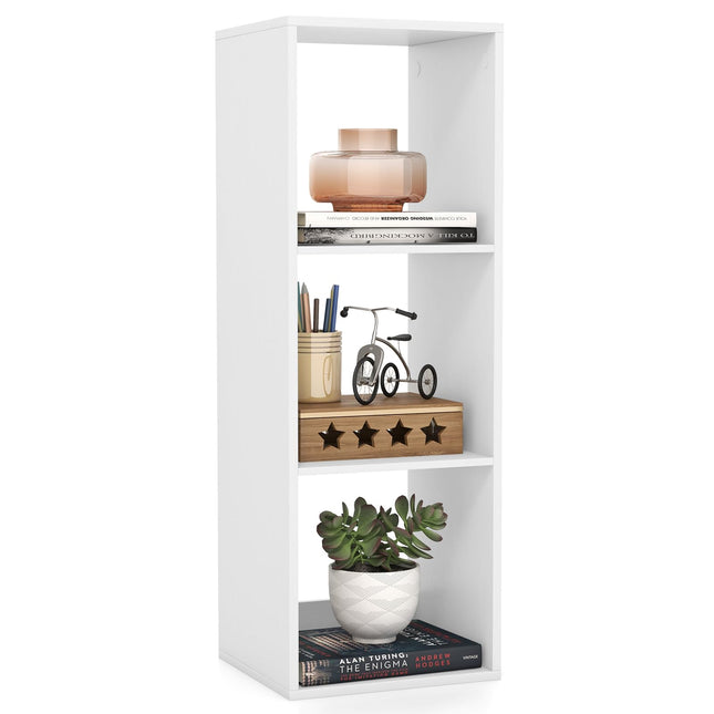 Dreamade 3-Cube Bookcase, White Cubby Bookshelf w/Back Guardrail & Anti-Tipping Kits