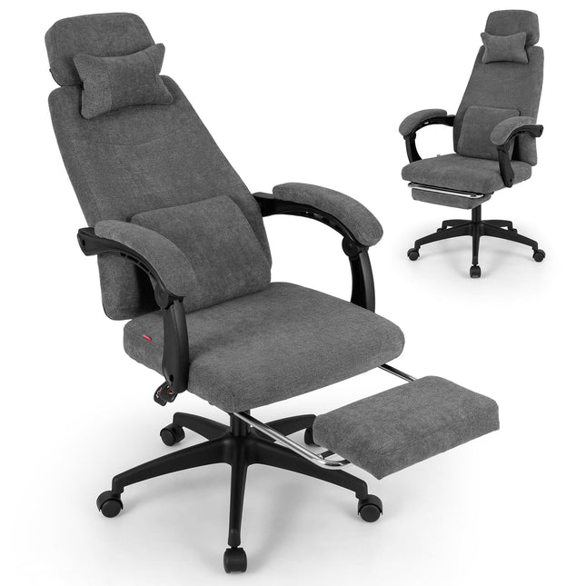 Dreamade Reclining Office Chair Chenille Fabric Desk Chair with Padded Linkage Armrests