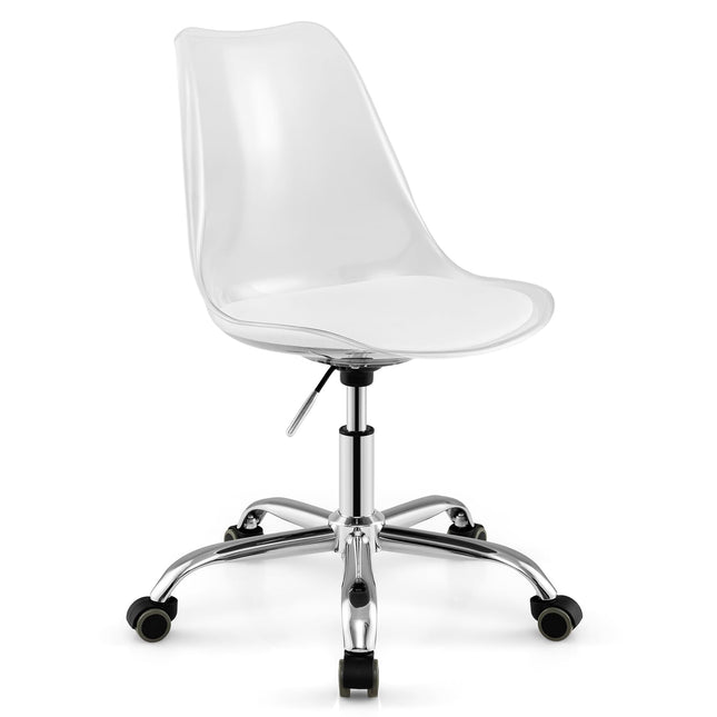 Dreamade Acrylic Clear Desk Chair with PU Leather Cushion Modern Small Home Office Chair with Wheels