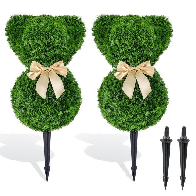 Dreamade 2 Pcs Teddy Bear Topiary Trees 16.5”Sun-Resistant Faux Boxwood Plants