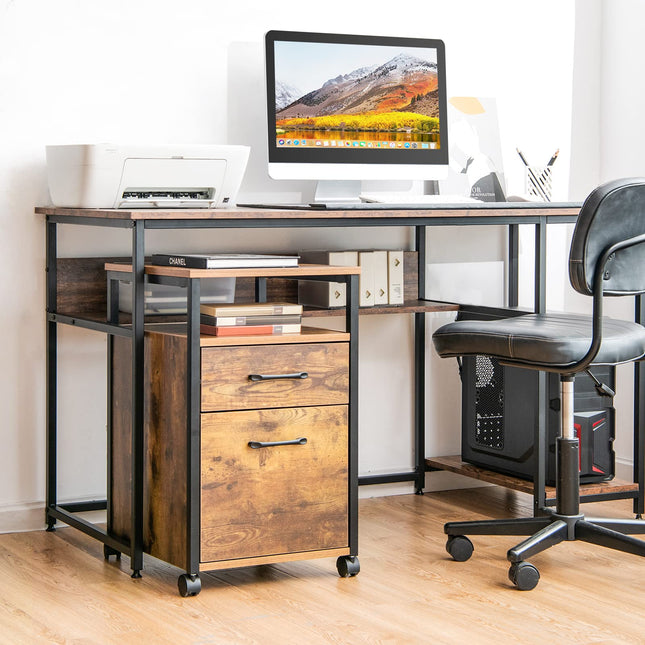Dreamade 2-Drawer Rolling File Cabinet, Under Desk File Cabinet Printer Stand on Wheels, Rustic Brown