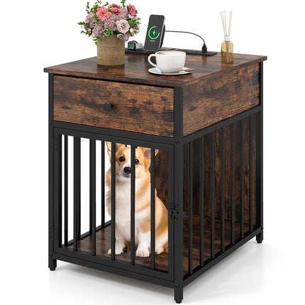 Dreamade Dog Crate End Table with Charging Station