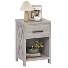 Dreamade Wooden Bedside Table with Storage Drawer and Open Shelf