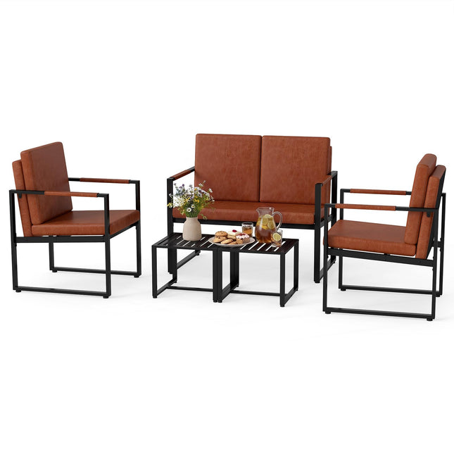 Dreamade 5-Pieces Living Room PU Leather Upholstered Sofa Couch Set