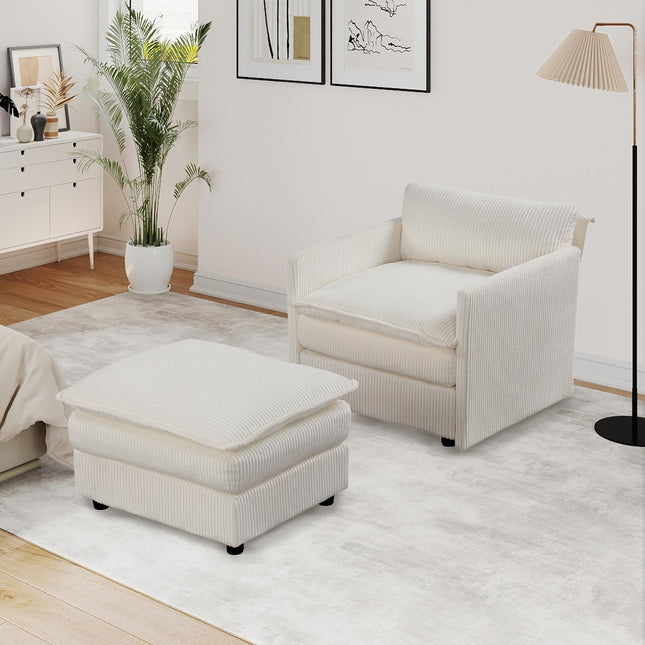 Dreamade Oversized Accent Chair with Ottoman with Soft Corduroy Cushions