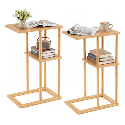Dreamade Side Table Set of 2 with Storage Shelves and Bamboo Construction