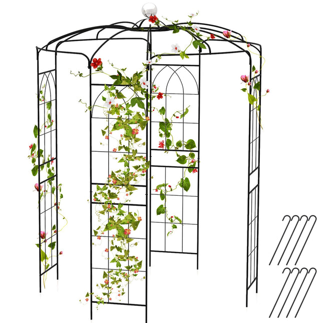 Dreamade Birdcage Shape Gazebo - 9.4' H x 6.8' W Metal Arch Trellis for Climbing Plants Clematis Vines