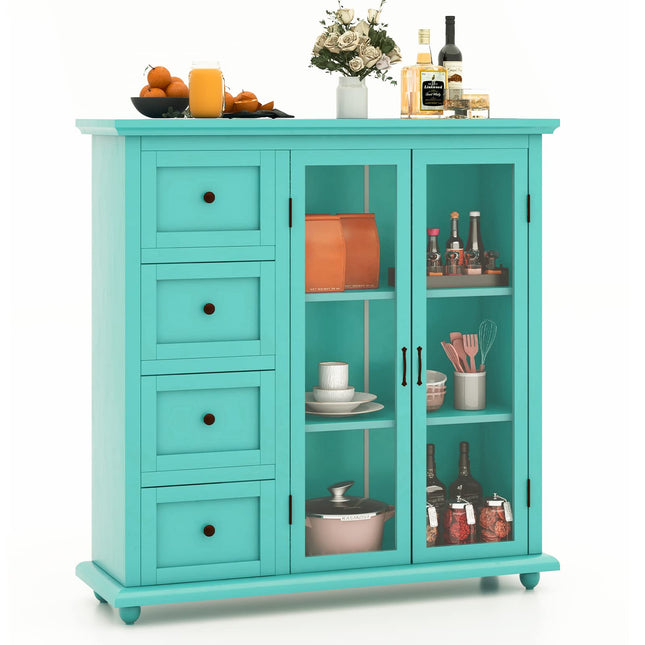 Dreamade Buffet Sideboard with Storage - Kitchen Pantry Cabinet with 2 Doors, 4 Drawers, Adjustable Shelf
