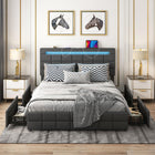 Dreamade Full/Twin Size Bed Frame with LED Lights and 4 Drawers