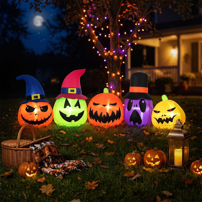 DREAMADE 9 FT Lighted Halloween Inflatable Pumpkin Patch with Witch Hats