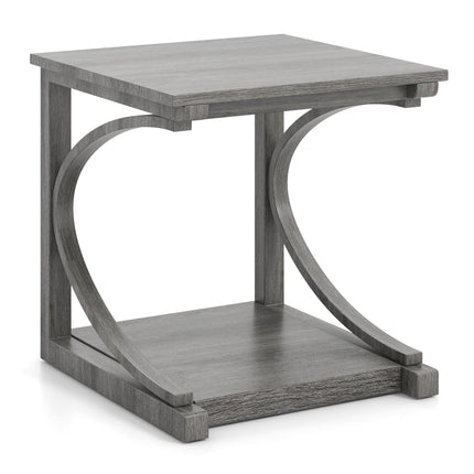Dreamade C-Shaped End Table, 24" Square Couch Table with Bottom Storage Shelf & Solid Rubber Wood Frame