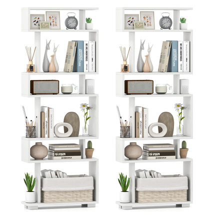 Dreamade 6-Tier Geometric Bookcase Set of 1/2 64" Tall S-Shaped Bookshelf