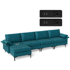 4 Seat Chaise Lounge 2 USB Sockets / Blue