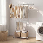 Dreamade Extendable Double-Rod Rolling Clothing Rack for Hanging Clothes