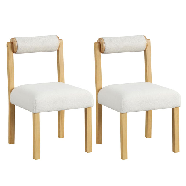Dreamade Wooden Dining Chairs Set of 2/4, Faux Sherpa Upholstered Kitchen Dining Room Chairs w/Rubber Wood Frame