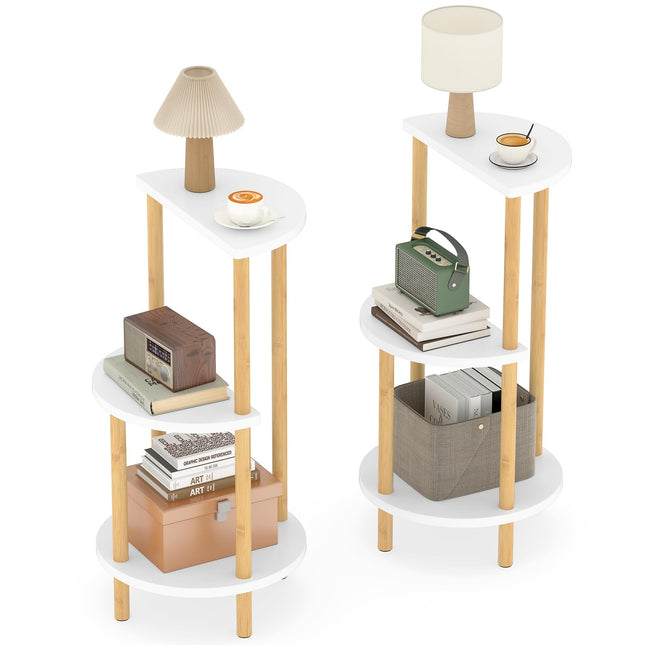 Dreamade 3-Tier Bamboo Round Side Table Set of 2