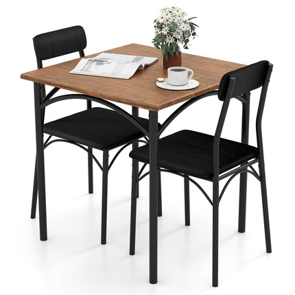 Dreamade 3-Piece Dining Table Set Square Kitchen Table with 2 Upholstered Armless Chairs