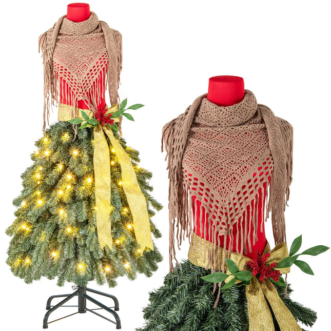 Dreamade 5ft Pre-Lit Dress Form Christmas Tree with Female Mannequin Torso & Scarf