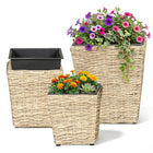 Dreamade 3-Piece Rattan Planter Box Kit with Removable Plastic Liners