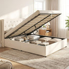 Dreamade Modern Linen Upholstered Platform w/Button Tufted Wingback Headboard & Hydraulic Support