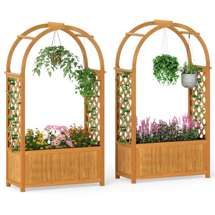 Dreamade Raised Garden Bed with Arch Lattice Trellis, for Climbing Vine Flower Vegetable