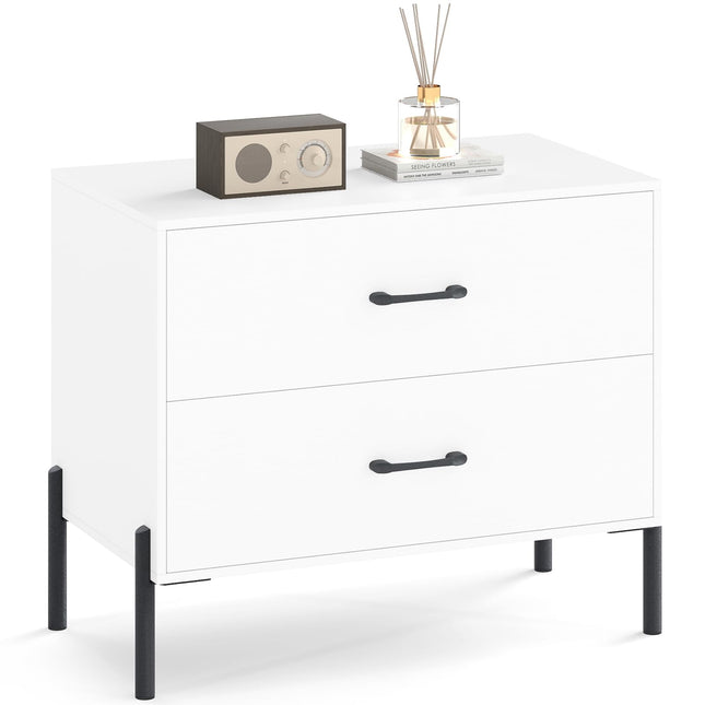 Dreamade 2-Drawer Dresser Modern Wooden Nightstand with Metal Legs & Handles