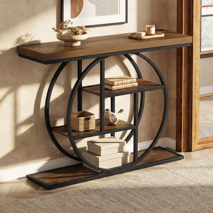 Dreamade 41" Industrial Console Table | 4-Tier Narrow Entryway Table with Storage Shelves
