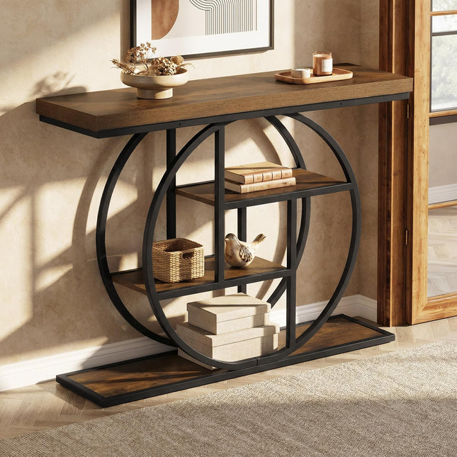 Dreamade 41" Industrial Console Table | 4-Tier Narrow Entryway Table with Storage Shelves