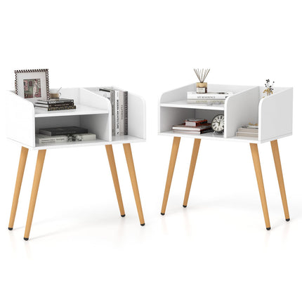 Dreamade End Table with Open Storage Shelves, Mid Century Modern Side Table with Metal Legs