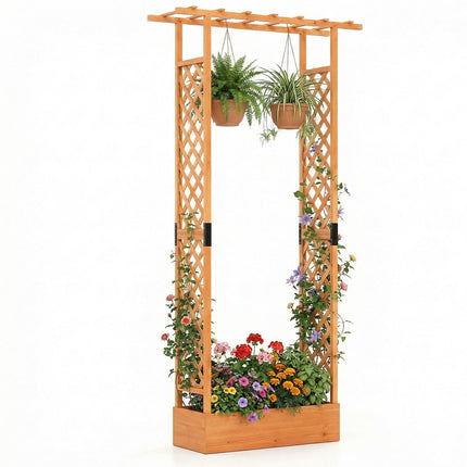 Dreamade Wooden Raised Garden Bed with Trellis & Hanging Roof