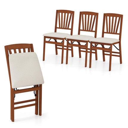 Dreamade Folding Dining Chairs Set of 2/4, Modern Kitchen Chairs w/Padded Seat & Slatted Backrest, Rubber Wood Frame